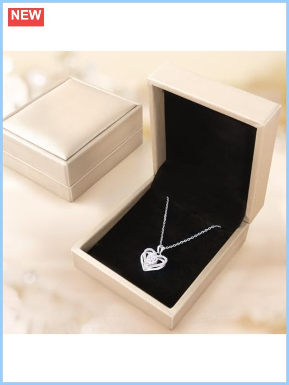 1CT Moissanite Double Heart Necklace S925 Sterling Silver 18K White Gold Plated - Picture 4 of 6